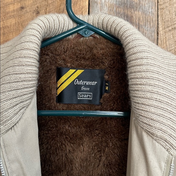 Vintage 70s Sears Outerwear men's full-zip khaki winter jacket brown faux fur - Picture 2 of 11